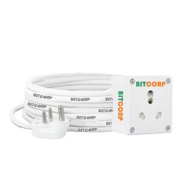 Bitcorp Power Strip 6A to 16A Converter with 1 Socket, 16A 2500W Extension Board with Surge Protection 2 Meter Cord for Home, Office, Fridge, Cooler, Computer, Air Conditioner (White) 220 Volts image 1