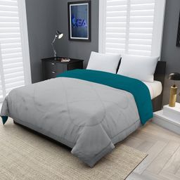 KEA Microfibre Reversible Double Bed King Size Comforter/Duvet for All Weather(Cyan & Grey, 250 GSM)|Comforter Double image 1