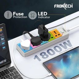 FRONTECH Power Connector - 5 Universal Sockets| 1.5 Meter Cable| 1 Soft Touch Switch| Fuse Protection | LED Indicator - Equal Power Distribution, (3539 - Multicolor) image 3