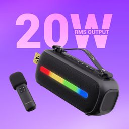 ZEBRONICS Sound Feast 80, Portable Bluetooth Speaker, 20 Watts, Upto 14h Backup, Bluetooth | USB, Karaoke, RGB LED Strip, Included Wireless Microphone, Detachable Carry Strap image 3
