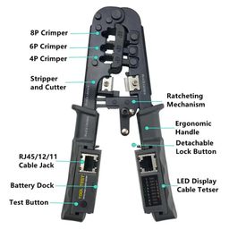BLACK CROWN 8P 6P 4P All in One Cable Tester Crimper for RJ45 RJ12 RJ11 Modular Plugs Network Connectors Strip Cut Test and Crimp Tool.(Black) image 4