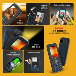 Lava A7 Torch+ Dual Sim Keypad Mobile Phone (with Instant Slide Torch)| 2.4" Big Display | Powerful Battery Backup | Vibration Alert | Camera | Wireless FM & Bluetooth | Blue image 2