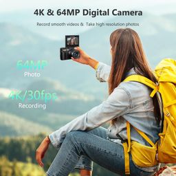 VJIANGER 4K Digital Camera For Photography, 64MP Vlogging Camera For Youtube With 3" 180° Flip Screen, 18X Digital Zoom Point And Shoot Camera With 32GB Micro SD Card For Beginner (Black) image 2