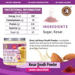 Brew Lab Kesar Doodh Low Sugar & Almond Milk (Low Sugar) | Dryfruits based Healthy & Nutritious Drink Mix | No Added Preservatives | 200 gm x 2 image 4