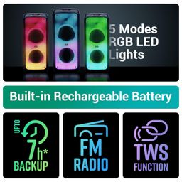 ZEBRONICS 120 Watts Party Speaker with 2 Wireless Mic, 7 hrs Playtime, Karaoke & Recording Function, Type-C Charging, TWS, Bluetooth, USB, AUX, mSD, RGB Modes (Thump 700) image 5