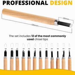 hikin supermarket 12pcs Professional Wood Carving Chisel Set, Carbon Steel Woodworking Tools, Chisel Kits for Beginners & Kids image 4