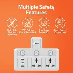 Artis AR-2MS-3USBC 2 Universal Sockets with 2 USB Ports & 1 USB Type C Port with Multi Switch & Surge Protector image 4