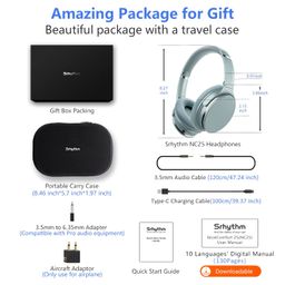 Srhythm NC25 Hybrid Noise Cancelling Headphones Over Ear, Wireless Bluetooth 5.3, 50H Playtime, Low Latency, Transparency Mode image 4