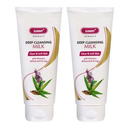 Sunny Deep Cleansing Milk With Aloevera Penetrates Deep Into Skin, Removes Dirt, Grime & Make-up, Soothes & Calms Sensitive Skin | Impart A Charming & Perfect Look | All Skin Type 100ml(Pack of 2) image 1