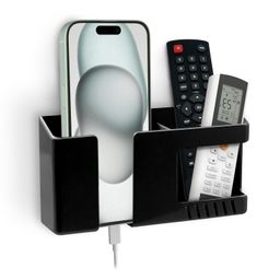 tensea Tensea® Multifunctional Wall Mounted Mobile Holder with Remote Control Storage, Key Hanger & Pen Organizer Self-Adhesive, Space Saving Accessories for Every Room (Black) image 1