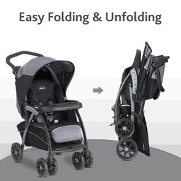 Chicco Cortina Cx Stroller & Pram with Adjustable Handle| 0-5 Years|Craddle Effect Seat|One Hand fold & Self Standing|Linked Brakes & Shock-Proof Wheels|Adjustable Canopy & Storage Basket (Jet Black) image 5