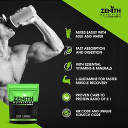 Zenith Nutrition Mass Gainer Powder(For Adults,Double Rich Chocolate 750 gms) with Enzyme blend | 17gm Protein | 51gm Carbs | Added Glutamine | Lab tested image 4