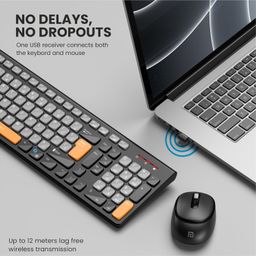 Portronics Key7 Combo Wireless Keyboard & Mouse Set with Copilot AI, 2.4 GHz USB Receiver, 10m Range, 12 Shortcut Keys, Adjustable DPI (Up to 1600), 10M Key Life for PC, Laptop, Mac(Grey+Orange) image 3