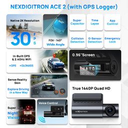 nexdigitron ACE 2 Car Dash Camera with in-Built GPS Logger, Native 2K 1440P, 0.96" Screen, Voice Control, Super-Capacitor, F1.8 6G Lens, Optional Parking Mode, Upto 256GB Supported image 2