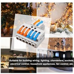 2 in to 6 Out Connectors Lever Nut Wire Electrical Wiring Connector Splicing Push-in Conductor Cable Clamp Terminals Block Circuit Inline Splices for Flexible Wire, Flame Retardant 3pcs set image 3