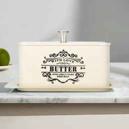 shyama homes Mild Steel Butter Dish with Lid, Butter Box for Fridge, Modern & Minimal Kitchen Serveware, Breakfast Serveware, Butter Pot, Durable & Unbreakable (Ivory) image 1