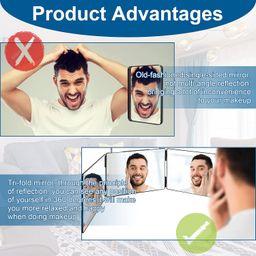 lmznxcz 3 Way Mirror for Self Hair Cutting System,360 Haircuts Mirror Men for Barber to Use Tools ,to See The Back of Head ,with Portable Height Adjustable Telescoping Hooks Tri Fold Mirror image 5