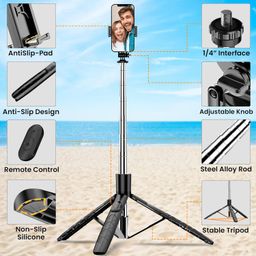 Wecool S5s Selfie Stick with Tripod Stand 360 Degree, Extendable Upto 62inc / 157cm Long Selfie Stick with 6 Section Stable Base for Mobile/GoPro/Camera, Perfect for Vlogging & Photoshoot image 2