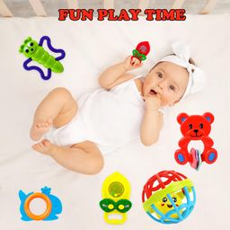 WISHKEY Plastic Colorful Non Toxic BPA Free Shake & Grab Rattles and Soothing Teethers for Babies & Infants, Early Age Toys for Kids (Pack of 13, Multicolor) image 2