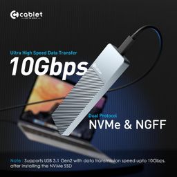 cablet M.2 NVMe/NGFF SSD Enclosure USB 3.1 Gen2 10Gbps for 2242/2260/2280 M-Key/M+B Key PCIe SSD, supports Dual Protocol NVMe and NGFF SSD, UASP Max 2TB, Aluminium Case (SSD Not Included) image 2