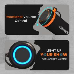 Portronics 15W Breeze 7 Wireless Bluetooth Speaker with Rotational Volume Control, Upto 6 Hours Playtime, Bluetooth 5.4V, Passive Bass Radiator, TWS Mode, RGB LED Lights, Type C Charging(Black) image 5
