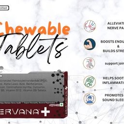 Nervana +Plus Nerve Pain Relief Nerve damage, Nerve weakness, Nerve Blocks, Combats Sciatica Pain, Tingling Sensation, ALA Alpha Lipoic Acid, Palmitoylethanolamide, Benfotiamine, Curcumin, Bioperine, Commiphora Myrrha, Magnesium glycinate, Vitamins B12, B6, B9 & B1 - 30 chewable sugar free tablets (15 days use) image 4