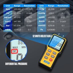 AUTOOL Digital Manometer, HVAC Gas Pressure Tester, Dual-Port, Handheld, Temperature & Pressure Measurement, ABS Material, LCD Backlight, High Resolution, Storage Function, 3-Year Warranty image 3