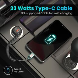 Portronics 71W Car Power 1C Triple Output Fast Car Charger with 33W Type-C Cable, 20W Type-C PD, 18W USB Port, Fast Charging Adapter Compatible with Cars for iPhone & Android Smartphone (Black) image 4