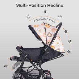 Little Pumpkin by R for Rabbit Kiddie Kingdom Baby Stroller Pram with 3 Position Recline, Adjustable Backrest, 360° Swivel Wheel, Storage Basket, Reversible Handle for Kids 0 to 3 Years (Black Safari) image 5