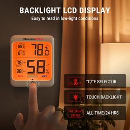 ThermoPro TP53 2 Pieces Hygrometer Humidity Gauge Indicator Digital Indoor Thermometer Room Temperature and Humidity Monitor with Touch Backlight image 4