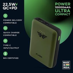 URBN 10000 mAh Ultra Compact 22.5W Super Fast Charging Pocket Power Bank with Quick Charge & Power Delivery, Type C Input/Output, Made in India, Type C Cable Included (Camo) image 3