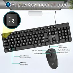 Ant -Wired Full-Size Keyboard and Mouse Combo - Computer Accessories for Laptops and PCs, Ergonomic Design, Silent Keys, USB Connection, Compact Mouse, QWERTY Keyboard – Black, 02 image 2
