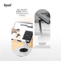 Dyazo Metal Foldable Mobile Stand |Mobile Holder with 360° Rotating Base| Adjustable Angle & Height Levels|Robust Structure|Compatible for All Smart Phone Upto 9 inches -(Grey) image 5