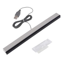 Aokin USB Sensor Bar for Wii, Replacement USB Wired Infrared Ray Sensor Bar for Nintendo Wii, Wii U, Includes Clear Stand, Silver/Black image 1
