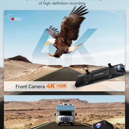 WOLFBOX G900 PRO 12" Mirror Dash Cam – Front 4K + Rear 2.5K Dual Recording, STARVIS 2 IMX678 Sensor, 128GB Card, Voice Control, 5.8GHz WiFi, Loop Recording, G-Sensor & GPS image 2
