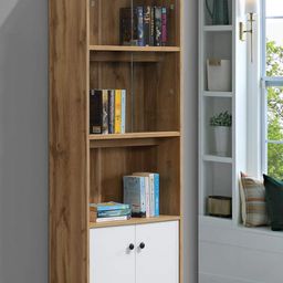 DeckUp Plank Cove Engineered Wood Book Shelf and Display Unit Cabinet ( Set of 1 ,Wotan Oak and White) image 1