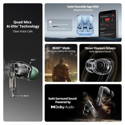 boAt Airdopes 800, Dolby Audio, Adaptive EQ by Mimi, 4Mics AI ENx, App Support, Fast Charge, Low Latency, IPX5, v5.3 Bluetooth TWS in Ear Earbuds Wireless Earphones with mic (Interstellar Black) image 3
