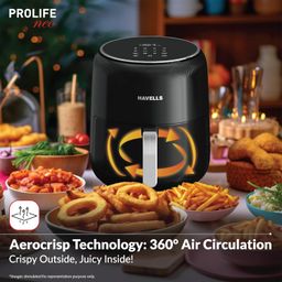 Havells Prolife Neo 4.5 L Air Fryer|Digital Display With Led|8 Pre Set Menu|Auto Shutoff|Cool Touch Handle|60 Min Timer|1500W|2 Yr Manufaturer Warranty,Black image 2