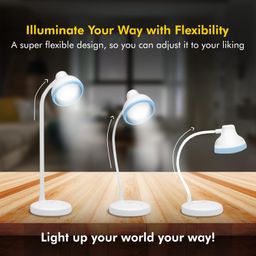 wipro Re-Chargeable LED Table Lamp, Round and Flexible Design with 3 Grade Dimming, 6W Desk Lamp for Study with Adjustable Neck, White, ABS, Pack of 1 image 5