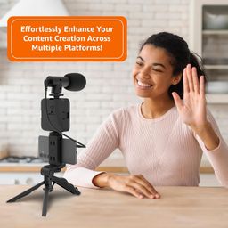 Amazon Basics 6-in-1 Vlogging Kit for All Phones | Tripod, LED Video Light, Cardioid Microphone, Phone Clip, Bluetooth Remote & Microphone Cable | Useful for Live Broadcasting, Video Calling image 3