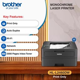 Brother HL-L2460DW (New Launch) Auto Duplex Laser Printer, 34 PPM Print Speed, LCD Display, 128 MB Memory, (WiFi WiFi Direct LAN USB), 250 Sheet Paper Tray, 3000 Pages Inbox Toner, Free Installation image 3