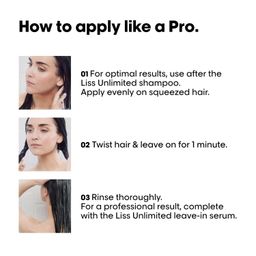 l'oréal professionnel paris L'Oréal Professionnel Liss Unlimited Mask for Frizzy & Unruly Hair - 250ml | Intensive Smoothing Mask for Frizz-Control | Enriched with Pro-Keratin & Kukui Nut Oil | Increases Softness & Shine image 4