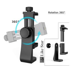 like star 360° Degree Mobile Phone Holder with Universal 1/4 Screw Adjustable Clamp Mobile Tripod Mount Adapter Compatible with Smartphones & TripodsnSelfie Stick (Black) image 2