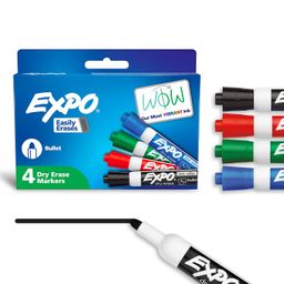 Expo Low Odor Bullet Tip Dry Erase Markers, 4 Colored Markers image 1