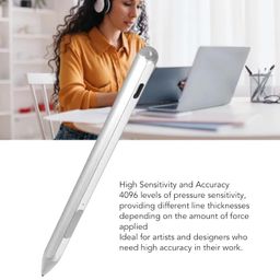 wisoqu Laptop Pen with 3 Replacement Nibs, 4096 Pressure Levels, Palm Rejection, MPP 2.0 Tilt Support, Active Pen for Pro X/9/8/7/6/5/4/3/Book 2 and More (Silver) image 3