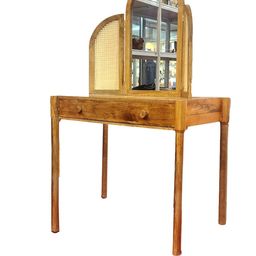 morii MORii®Modern Solid Wood Dressing Table with Mirror and Drawer | Stool Included |1 Set (Natural) (Natural Rattan) image 4
