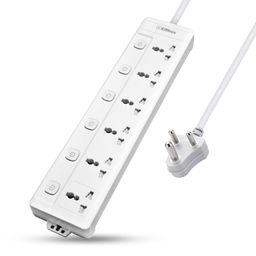 EMBOX Extension Board with Switches 2500 W, 6Universal Sockets, Individual Switch, Safety Shutter, 6 amp Spike Guard, LED Indicator and Safety Shutter, 1.8 Meter Extension Cord image 1