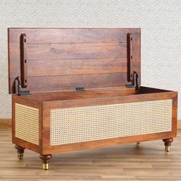 MISAN Boston Rattan Storage Trunk Box – Stylish & Practical Brown Wooden Chest for Home Organization | Versatile Storage Solution with Elegant Woven Design image 1