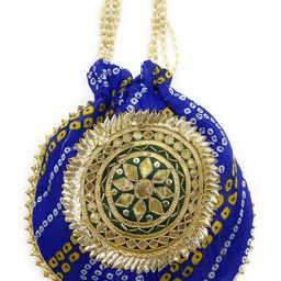 imicreate gota Patti Bandhej Potli Bag Golden Work Wedding potli for Ladies Gift for Women Handbags Traditional Indian Wristlet with Drawstring Ethnic Embroidery Women Fashion Potli image 5
