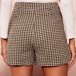 wdirara Women's Houndstooth Print Wrap Front Skort High Waist Asymmetrical Button Casual Shorts Skirts image 2